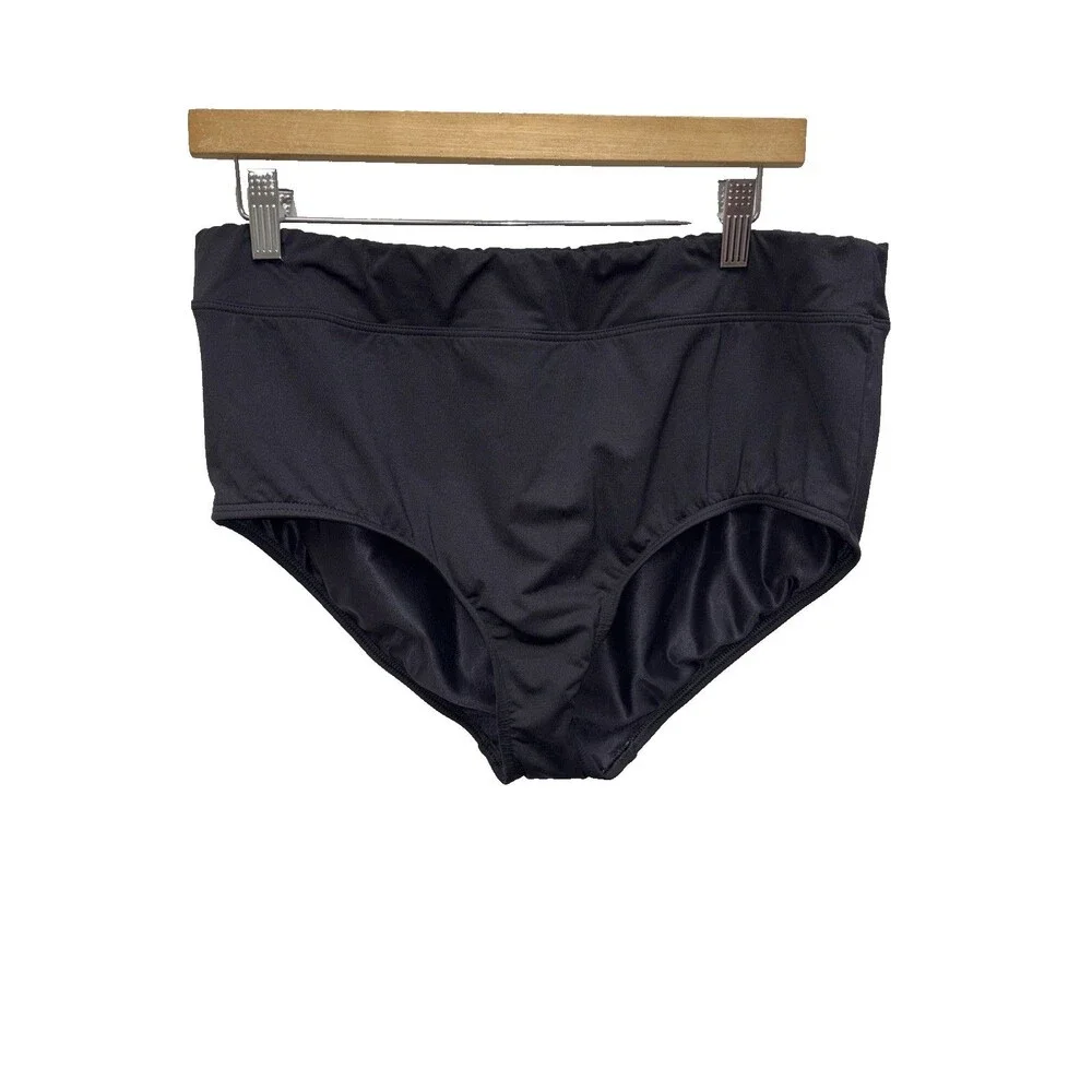 Lands End Swim Bottoms 18W Black Women Elastic Waist Stretch